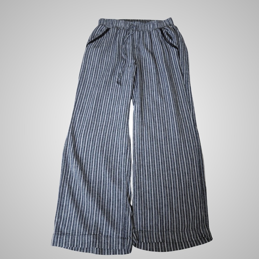 BRIGGS‎ Striped Linen Rayon Wide Leg Lounge Pants Women's Medium Elastic Waist